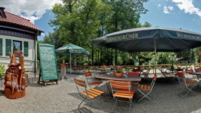 Entspannen bei gutem Essen und Trinken im Biergarten